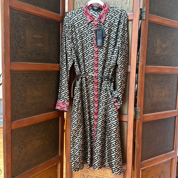⭐️⭐️⭐️SOLD ⭐️⭐️⭐️VERSACE La Greca Monogram Print Long sleeve silk shirt dress - Picture 3 of 17